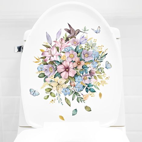 Lntyq Toilettendeckelaufkleber, Blumen- und Schmetterlingsmuster, Wandaufkleber für Küche, Bad, Möbel, Tür und Kühlschrank (1/5)