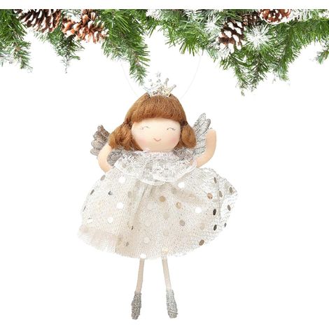 Ornement de sapin de Noël : ange fille (poupée en tissu brodée à la main) (1/5)