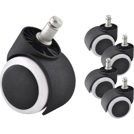 Roulettes de 5 cm en polyuréthane pour fauteuil de direction, roulettes pivotantes renforcées avec clips à ressort, roulettes silencieuses (1/5)