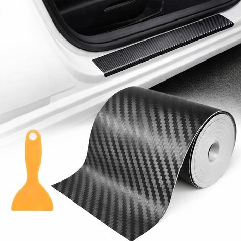 Film carbone voiture 10cm×300cm Vinyle carbone autocollant Film de protection peinture pour seuil de porte avec raclette pour auto moto vélo (1/5)