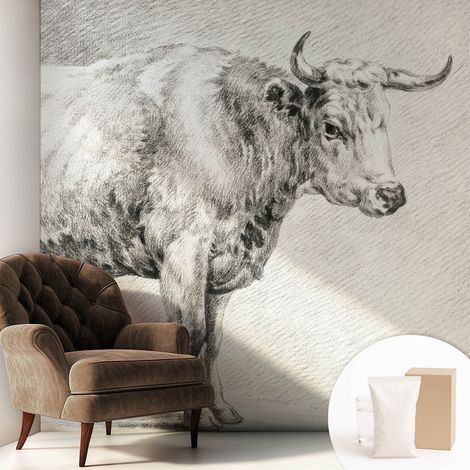 Papier peint intissé mural avec imprimé motifs décoratifs - style contemporain - Colle incluse gratuite Taureau au crayon 250x250 cm (1/5)