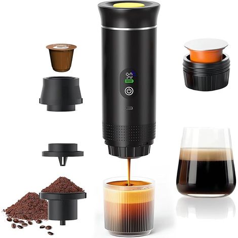 Machine à Cafe Portable,3 En 1 Cafetière à Expresso Chauffage Électrique,Rechargeable,Pour Camping et Voiture,Chauffage Rapide,compatible avec Capsules K-Cup et café moulu,Pour voyage (1/5)