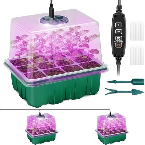Mini Greenhouse with Built-in Lighting - Set of 2 with Raised Lids (1/5)