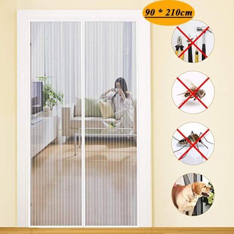 Moustiquaire Magnétique Porte, Rideau Anti Mouche Bande Adhésive, Fermeture Automatique Maille Ultra Fine, Blanc, 90cm210cm (1/4)