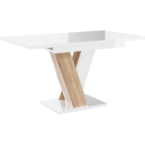 Mesa Goodyear 104, Blanco brillante + Roble Sonoma, 76x80x120cm, Alargamiento, Aglomerado laminado