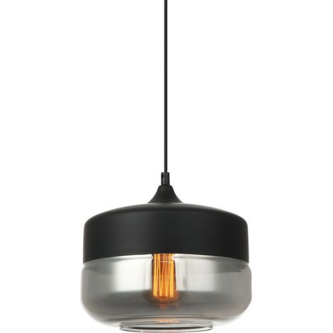 Italux Molina - Lámpara colgante moderna negra 1 luz con pantalla negra ahumada, regulable E27 (1/3)