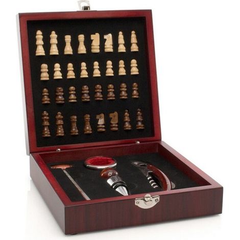 Ensemble d'Accessoires à Vin et Échecs - 149647 - Marron - Acier inoxydable - Bois - 5 pièces