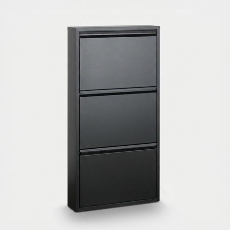 Platzsparender Metallschuhschrank mit 3 Türen Utility - Schwarz