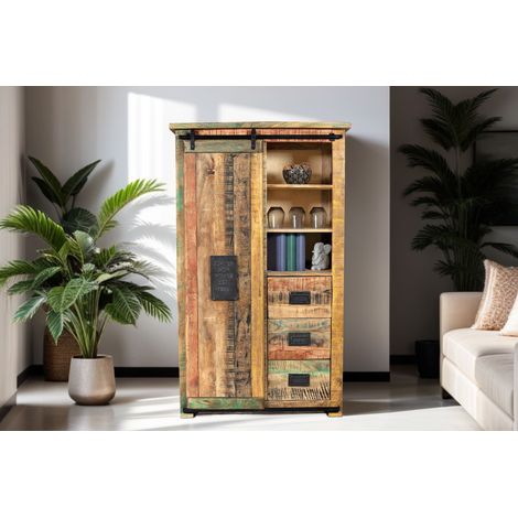 Highboard Vitrine Mango massiv vielfarbig 90 x 45 x 150 cm LIBRO (1/5)