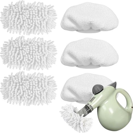 6-teiliges Universal-Dampfreiniger-Zubehörset: wiederverwendbare Dampfdüsen, Dampfmopp-Pads, waschbare, tragbare Dampftücher – ideal für Autoinnenräume, Sofas, Kleidung, Vorhänge, Kuscheltiere und emp (1/5)