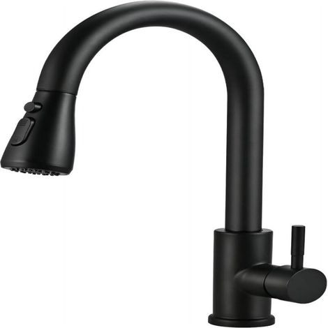 Robinet de cuisine télescopique 1 pièce - Modèle B2 trois étages - Acier 304 noir - Avec tuyauterie - Design moderne et fonctionnel.