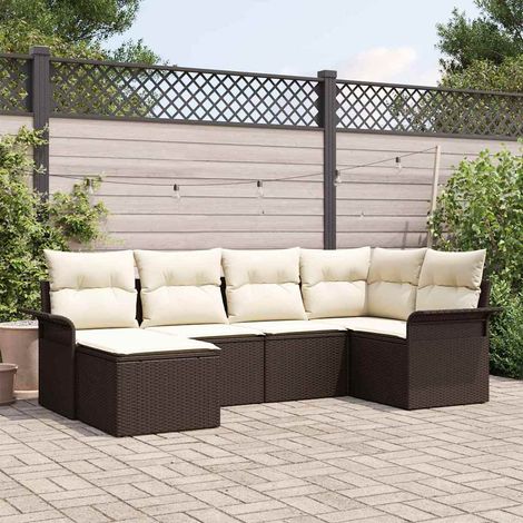 Conjunto de sofá de jardín 6 pcs Marrón ratán sintético vidaXL (1/5)