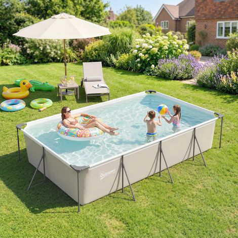 Piscine hors-sol rectangulaire tubulaire, construction neuve et stable, antirouille, 394,5 x 208,3 x 80,5 cm, grise (1/5)
