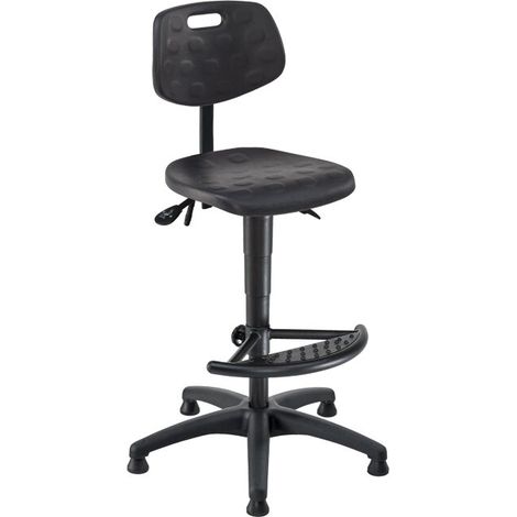 Arbeitsdrehstuhl mit Bodengleitern und Fußstütze, Sitzhöhe 590 - 840 mm, Sitzfläche: PU schwarz