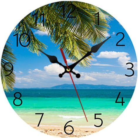 25 cm Moderne Palmiers Pendule Murale, Petit Plage Mer Silencieuse Bois Horloge pour la Cuisine/Chambre/Le Salon/Salle de Bain