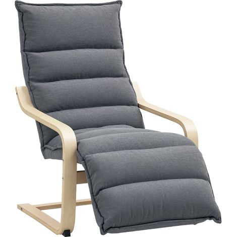 Poltrona Relax in Legno con Rivestimento in Velluto e Poggiapiedi Regolabile, Grigio Scuro