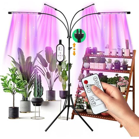 SABIR Lampe de Plante, Lampe de Croissance avec Trépied, 80 LEDs Plant Lampe Horticole Croissance Floraison 4 Têtes Lampe Croissance Spectre Complet, avec 10 Niveaux Dimmables 3 Modes de MinuterieLumi (1/5)