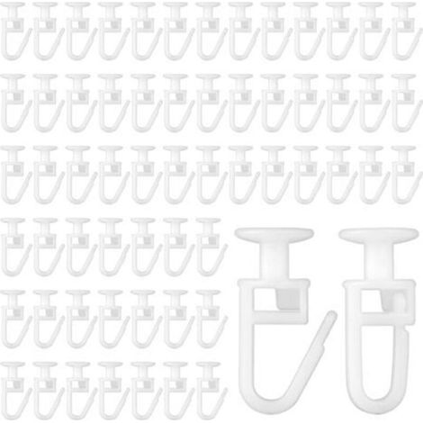 100 Pièces Crochets pour Rail de Rideau en Plastique Blanc, Pliables et Discrets, pour Séparation de Pièce ou Chambre à Coucher (1/4)