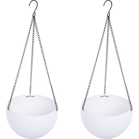 Hängende Kunststoff-Blumentöpfe, runde Harz-Blumentöpfe für den Garten, geeignet für Zimmer- und Gartenpflanzen, 2er-Set, weiß.
