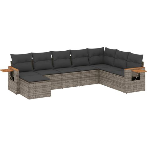 Salon de jardin 8 pcs avec coussins gris résine tressée vidaXL (1/3)