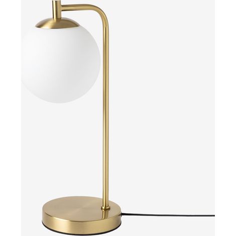 Sklum – Lampe de table boule de cristal dorée – Structure en fer – Abat-jour en verre – Dimensions 44x20cm – Type d'ampoule E27