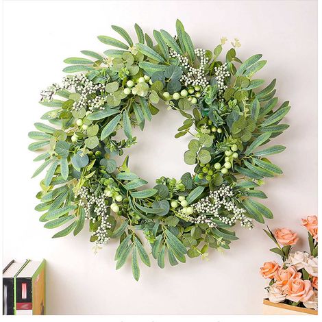 Guirlande De Baies Artificielles - Couronne Décorative En Rotin Avec Feuilles Simulées - Pour Porte Intérieure Et Extérieure - 1 Pièce (1/5)