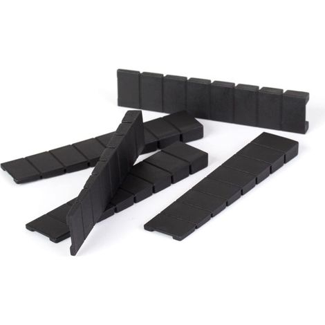Cales pour meubles en plastique noir – Lot de 20 pièces – 8 x 20 x 98 mm – Avec points de rupture prédéfinis – Idéal pour nivellement et stabilisation