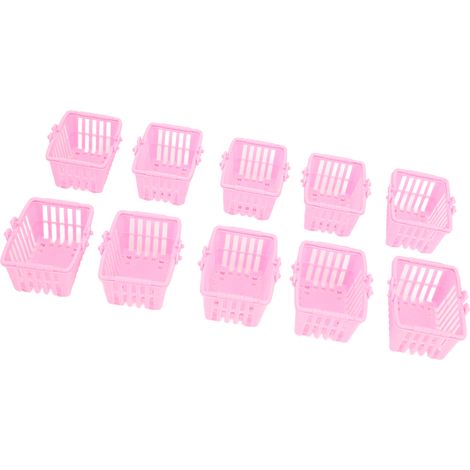 Lot de 10 paniers miniatures réutilisables pour maison de poupée, parfaits pour la décoration de scènes miniatures et les loisirs créatifs (rose). (1/5)