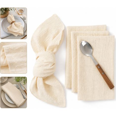Serviettes de Table en Coton Bordure Surfilee Beige Absorbantes Lot de 12 32 x 32 cm (1/5)