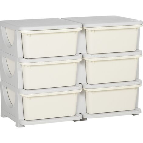 Organizador infantil de plástico con 6 cajones y asiento 75 x 37 x 56,5 cm color blanco crema HOMVRA (1/5)