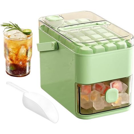 Máquina para hacer cubitos de hielo con 56 compartimentos,bandeja de cubitos de hielo de 2 niveles con recipiente de almacenamiento (1/5)