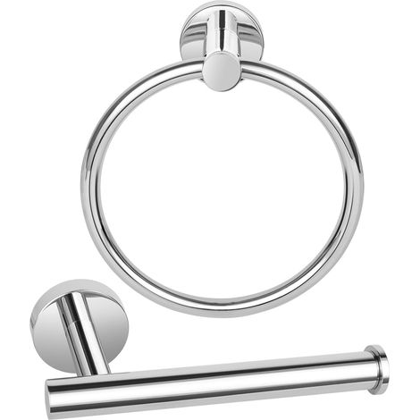 Set de 2 Pièces Anneau Porte-Serviettes Porte Papier Toilette (Chromé) (1/5)
