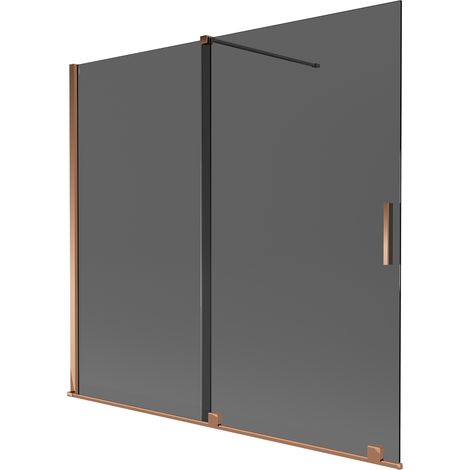 Mexen Velar paratia vasca da bagno a 2 ante scorrevoli 170 x 150 cm, grafite, oro rosa - 896-170-000-41-60 (1/2)
