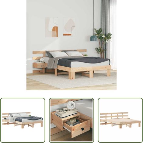 Plattformbett - Bettrahmen mit Kopfteil Braun 120 x 200 cm Massives Kiefernholz (1/5)
