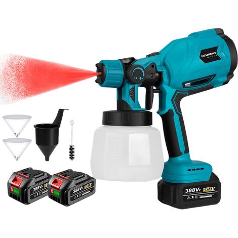 Pistola de pulverización de pintura a batería ，Récipient de 1200 ML pour Murs, Clôtures, Bricolage et Maison - Deux batteries 388vf