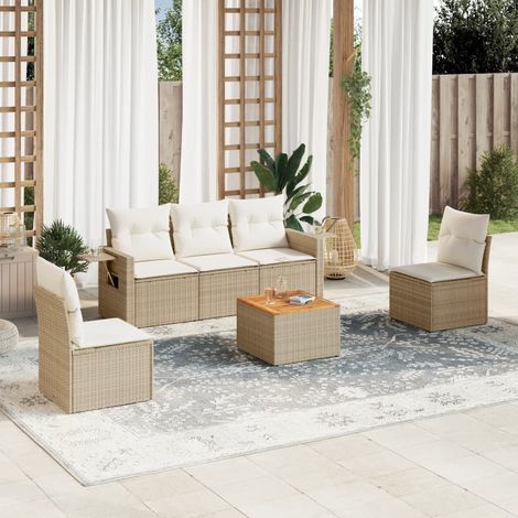 Juego de sofás jardín con cojines 6 pzas ratán sintético beige - Cojines para sofás - Ratán sintético (1/5)