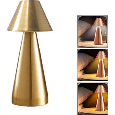 Lampe de table LED décorative recharge tactile USB, en métal 3 couleurs, 3 niveaux de luminosité, lampe de chevet Doré - sans fil (1/5)
