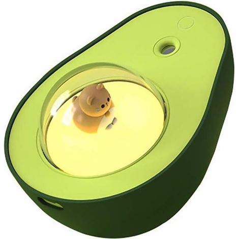 Mini Night Light Humidifier, 210ml Avocado Shape Cool Mist Small Mute Atomizing Humidifier with Cute Cat Design for Baby Room