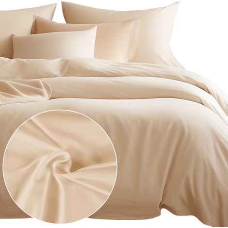 Baumwollbettwäsche 180x200, Natursatin-Webart, glatt, hellbeige (1/5)
