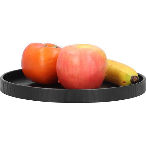 Plateau de service rond en bois noir 24 cm, idéal pour la maison, la cuisine ou l'hôtel. (1/5)
