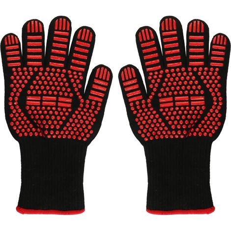 Gants de Barbecue résistants à la Chaleur pour la Cuisson de la Cuisine, Le Barbecue en Plein air, Rouge (1/5)