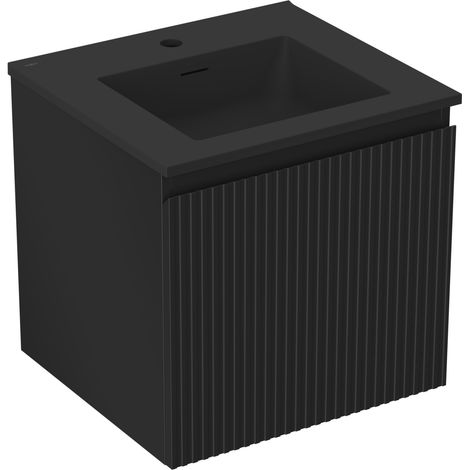 Mexen Rivel Badezimmerschrank 50 cm mit Waschbecken Otis, 1 Schublade, geriffelt, schwarz matt - 91A20-05047-1-BF71-W18M71 (1/5)