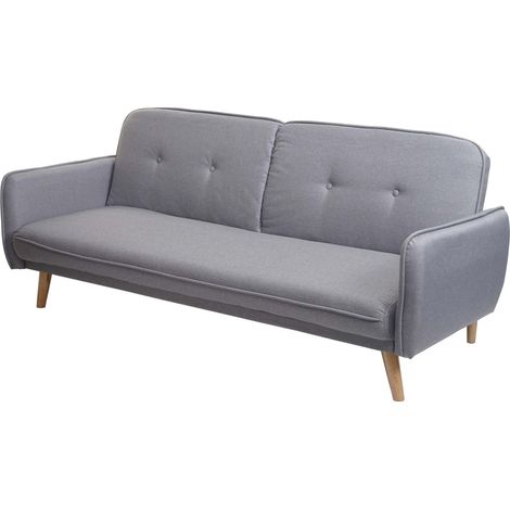 Divano letto sofà reclinabile HHG-468 regolabile tessuto 3 posti grigio