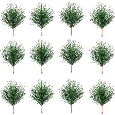 24Pcs Christmas Pine Needles Artificial Pine Branches Pine Twigs Stems Picks Green Plants Pine Needles for DIY Garland Wreath Christmas Embellishment Decoration 7X5CM