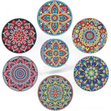 ensemble De 6 Sous-verres De Peinture Au Diamant Bricolage - Motif Mandala 2 , Ensemble De Sous-verres Avec Support Et Outils, Sous-verres De Pei (1/4)