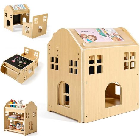 Apprentissage et Autonomie Enfant Table d'Activités Montessori en Bois avec Chaise Tableau Noir et Plateau Inclinable (1/5)