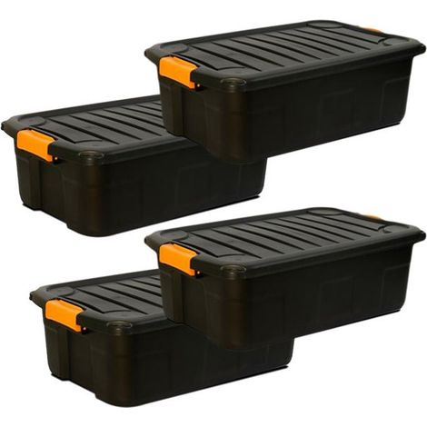 Bac de rangement - JUANIO - 30 L (lot de 4) - Noir/Orange - 60x39x20 cm - Plastique (1/5)