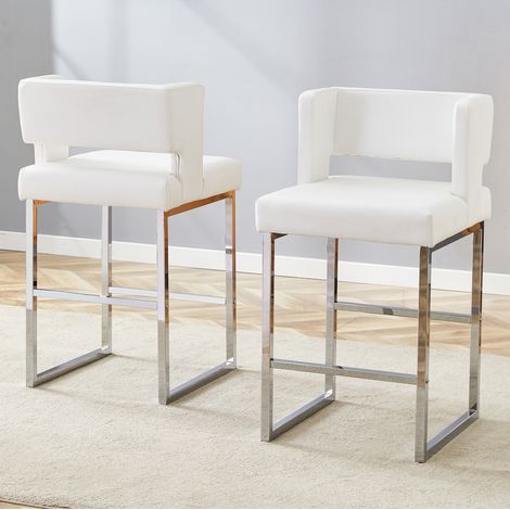 Tabourets de bar 2 pièces 91,4 cm blanc-argent avec revêtement PU et pieds métalliques (1/5)