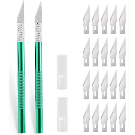 2er Set Präzisionsskalpell mit 20 Ersatzklingen, Bastelmesser für Handwerk & Modellbau