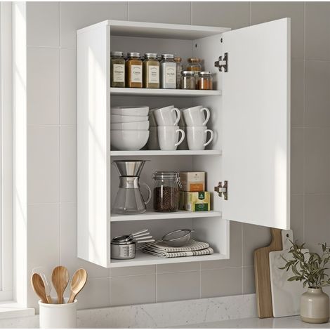 Armadietto da bagno sospeso 40x27x77 cm in MDF bianco salvaspazio - CHICFURN (1/5)
